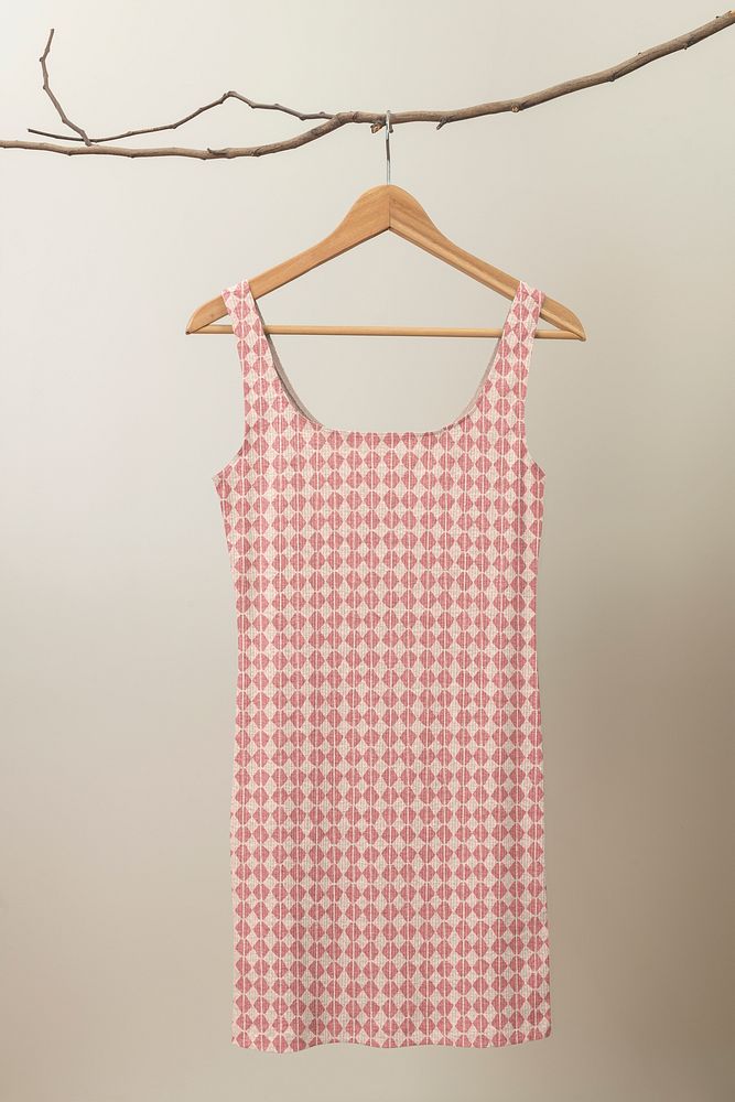 Pink sleeveless dress mockup, women&rsquo;s summer apparel psd
