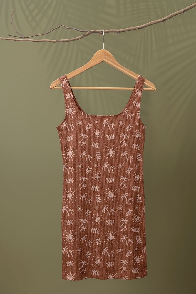 Tropical sleeveless dress mockup, women&rsquo;s summer apparel psd