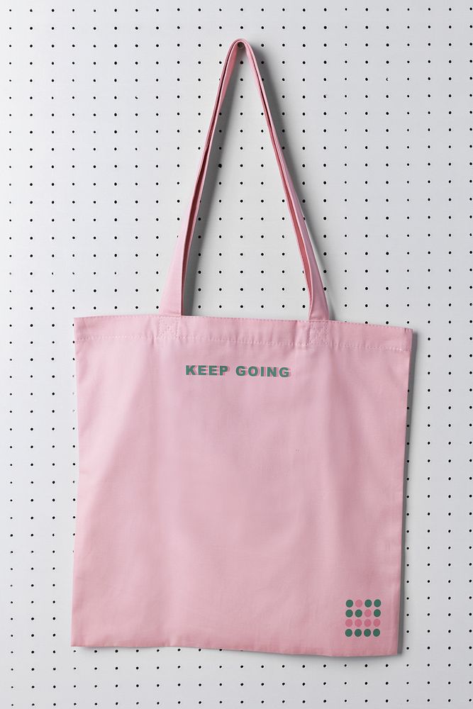 Canvas tote bag, pink printed quote, realistic design