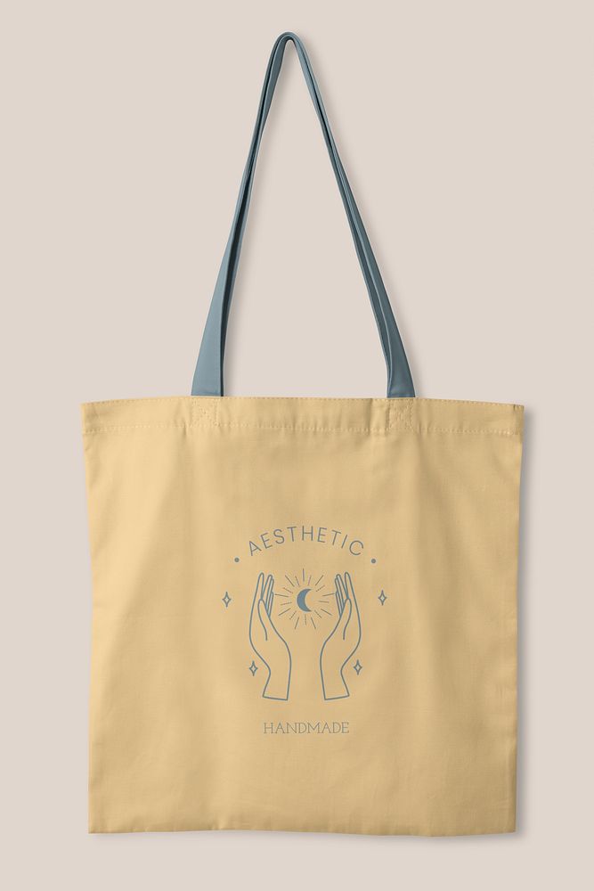 Tote bag mockup, printed celestial art pattern, realistic design psd
