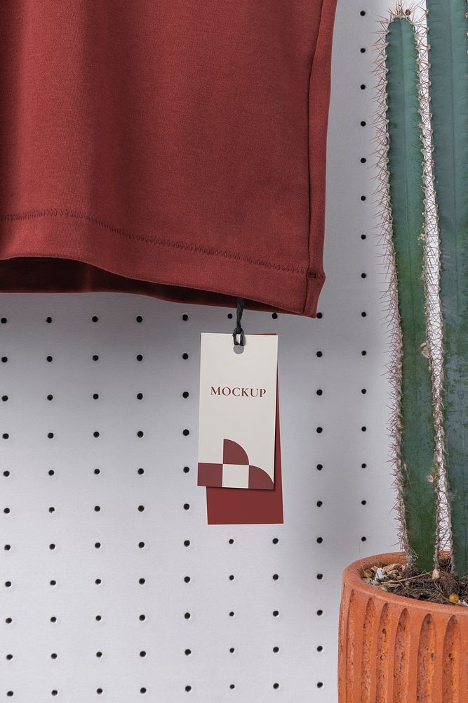 Clothing tag mockup, abstract apparel design psd