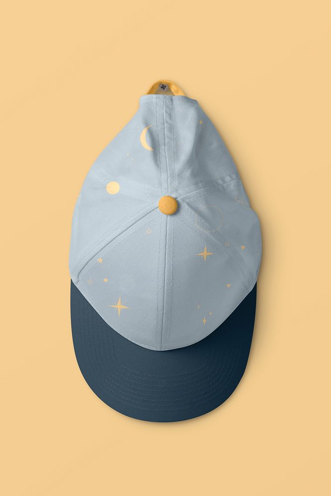 Snapback cap mockup, streetwear fashion in blue realistic design psd