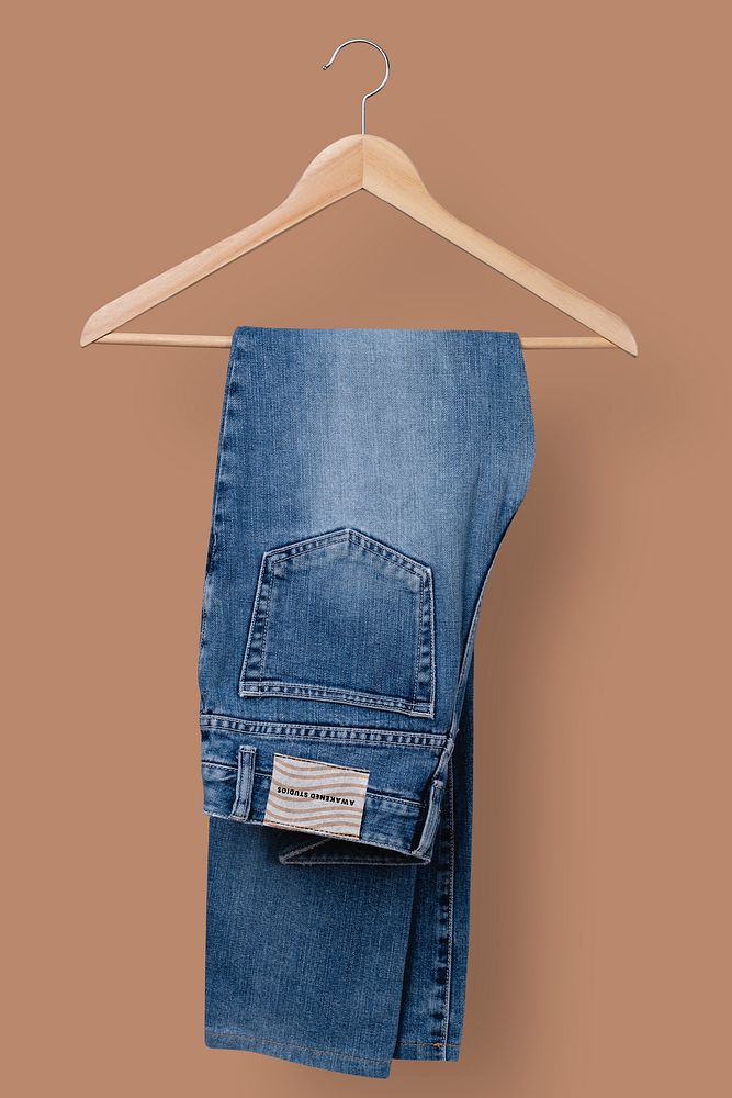 Jeans label mockup, casual fashion in realistic design psd