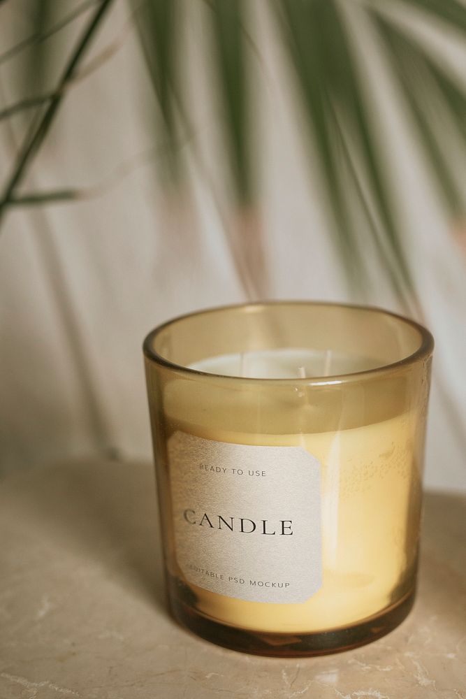 Product label mockup psd, aroma candle in glass jar