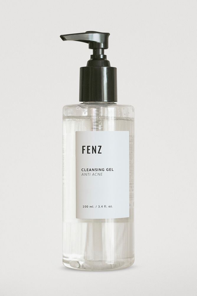 Cleansing gel bottle label mockup, beauty product packaging psd