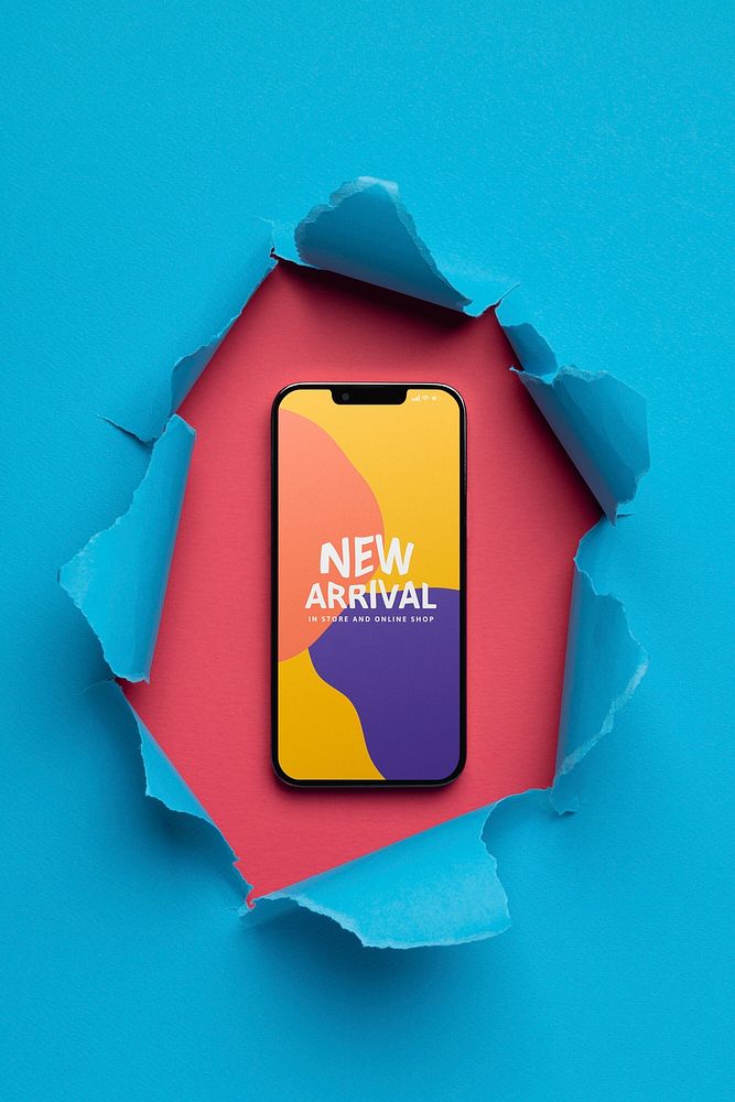 Smartphone screen mockup, colorful digital device psd