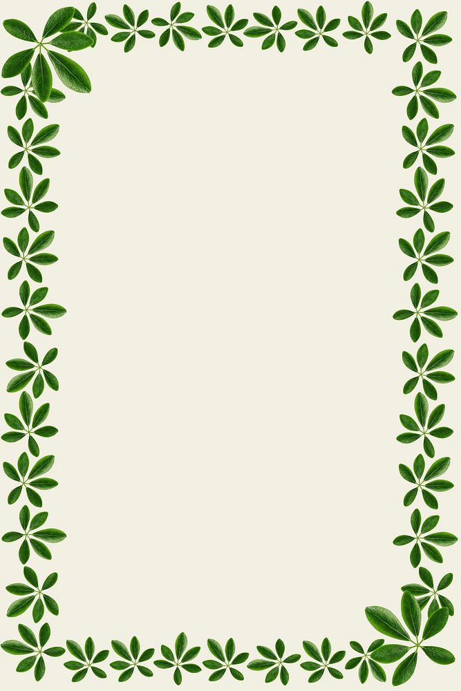 Green leaves rectangle frame on off white background