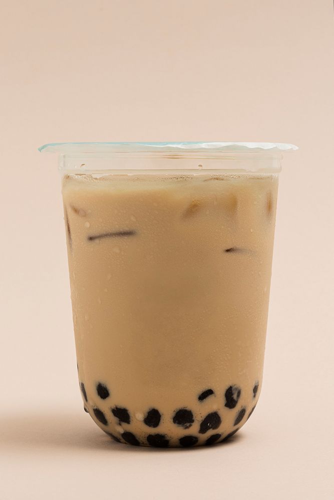 Bubble milk tea in a plastic cup 