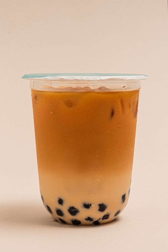 Bubble milk tea in a plastic cup 