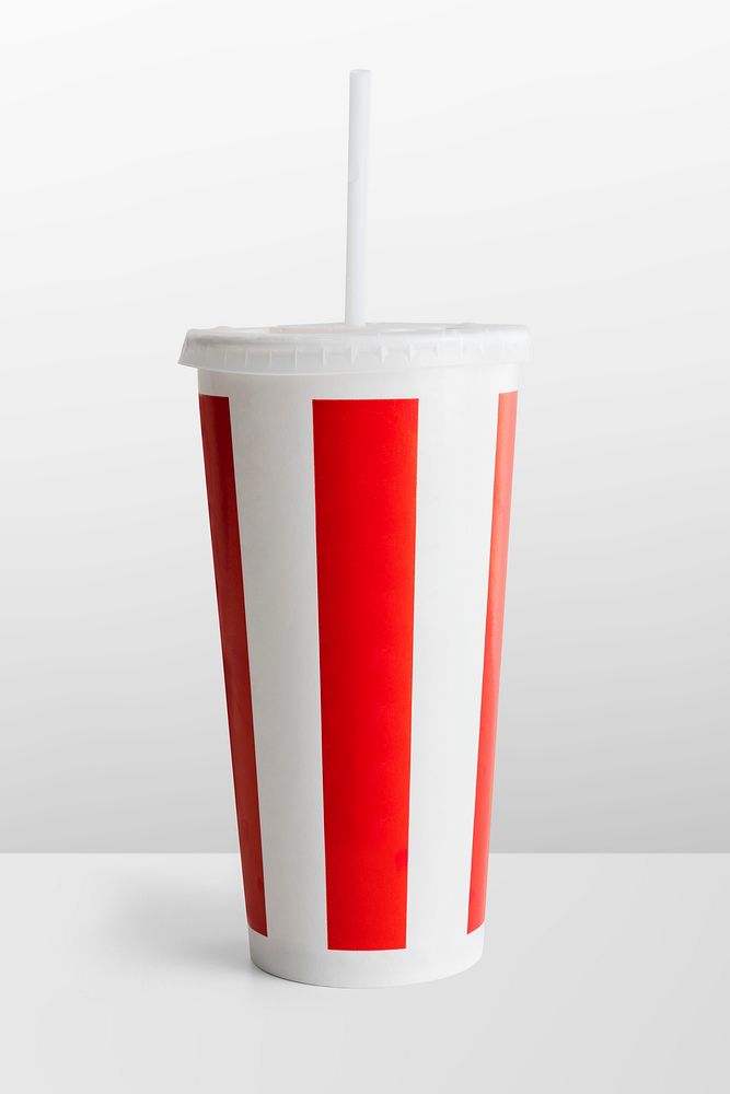 Red and white striped disposable soft drink cup