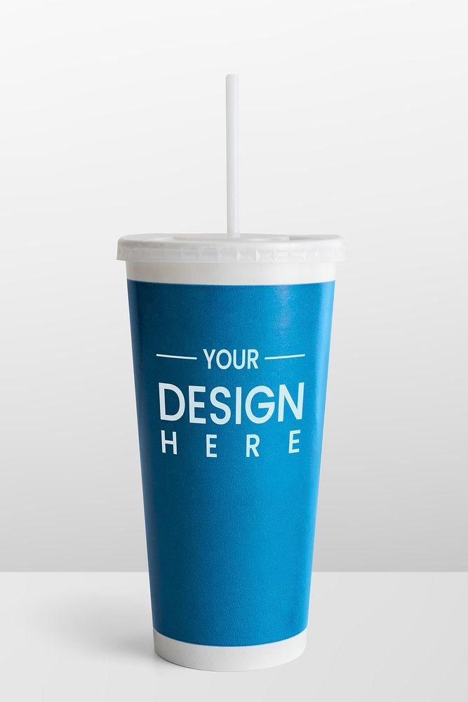 Blue disposable soft drink cup design space mockup