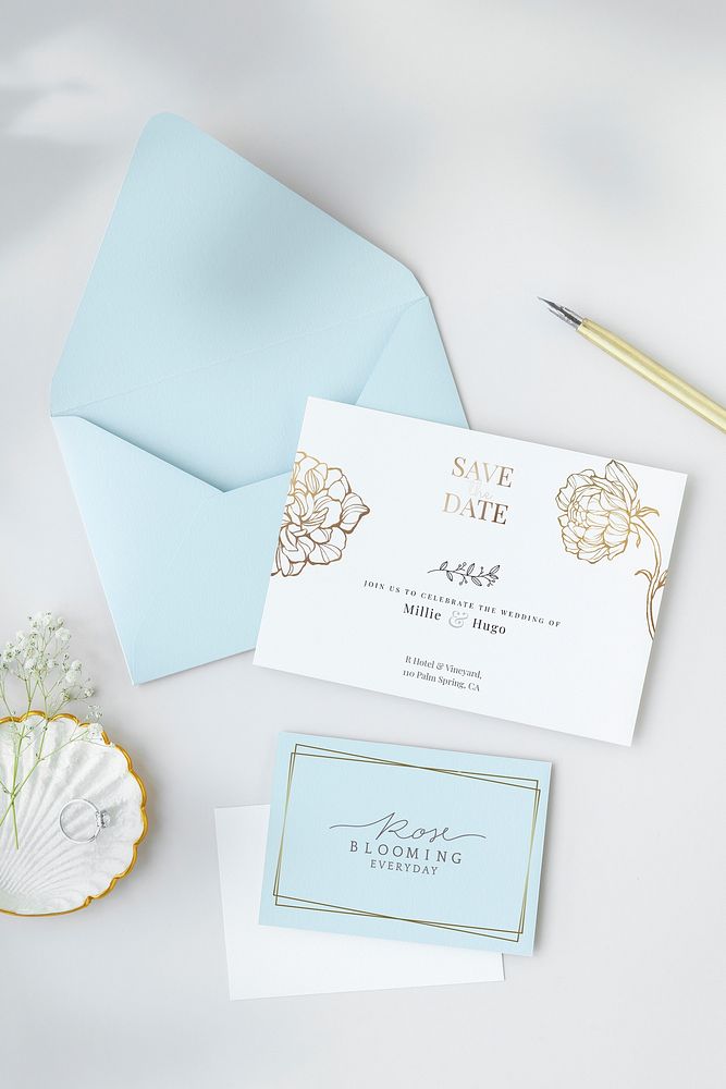 White wedding cards template mockup design