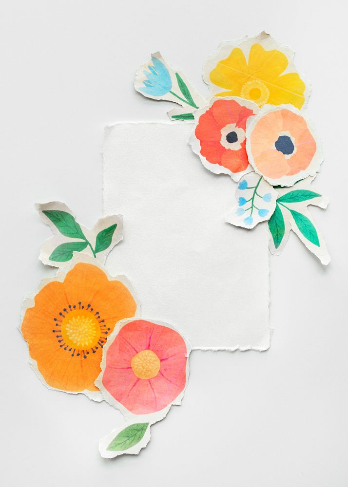 Blank paper note with paper craft flowers