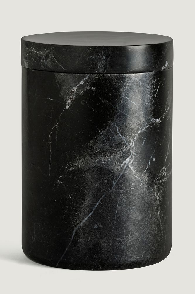 Round black marble storage box mockup