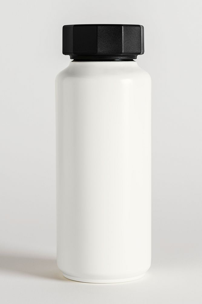 White water bottle with a black lid on a gray background