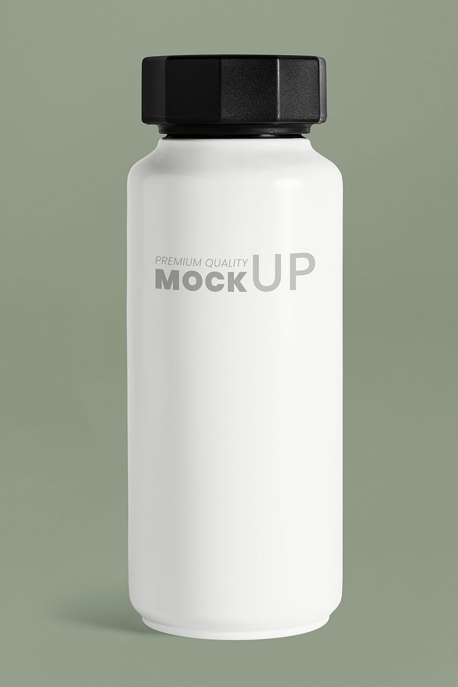 White water bottle mockup with a black lid