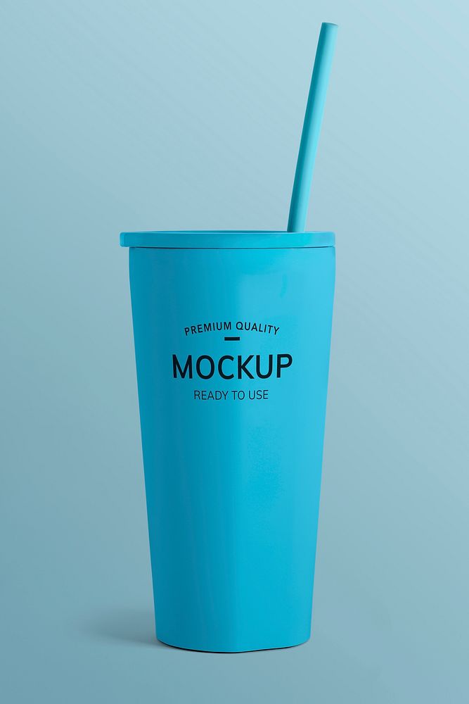 Blue tumbler mockup with a straw design resource