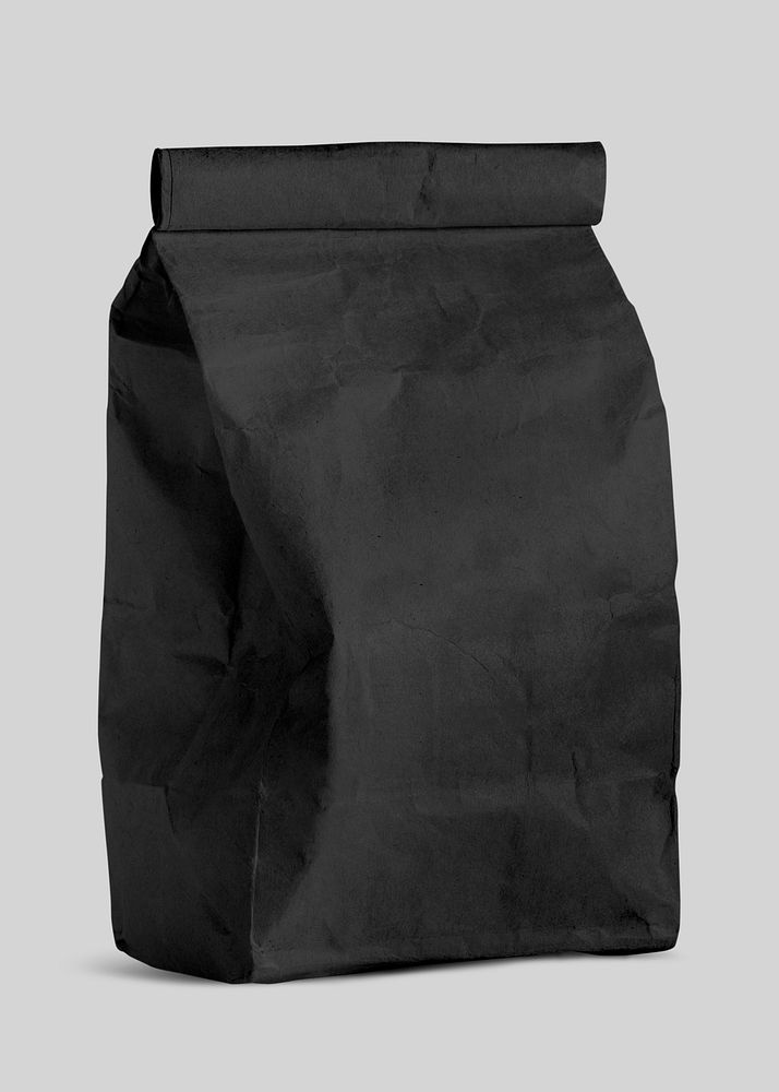 Rolled black paper bag mockup for product packaging with copy space