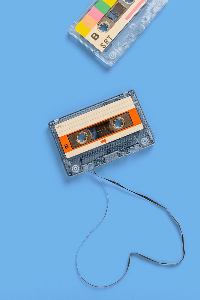 Old school cassette tape mockup on a cerulean background
