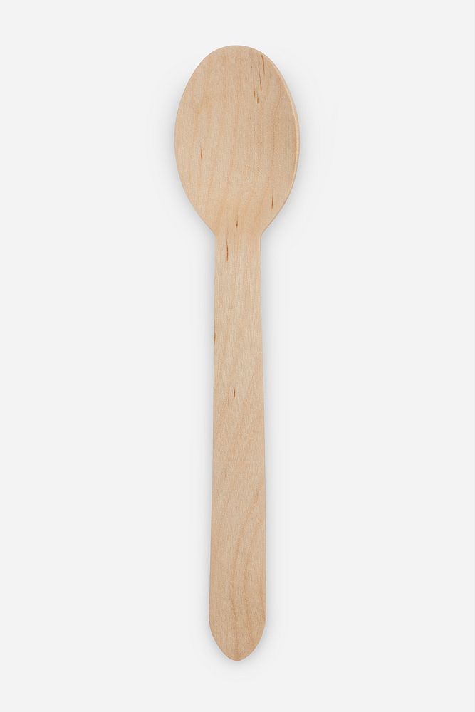 Natural wooden spoon on off white background