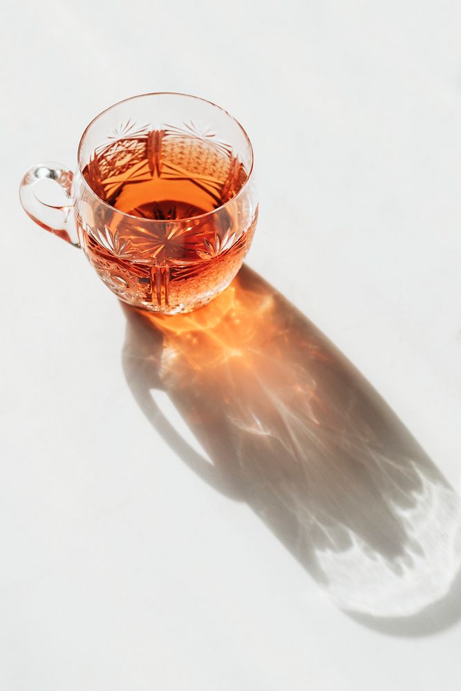 Warm herbal tea on table