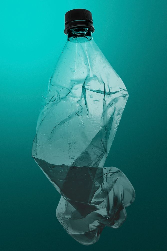 Crumpled plastic bottle mockup polluting in the ocean