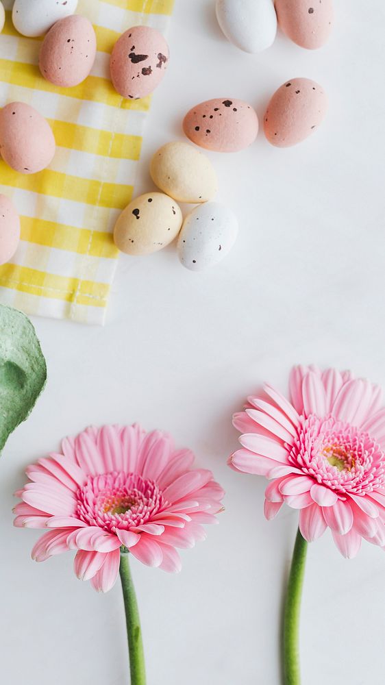 Easter eggs by pink gerbera daisies mobile wallpaper