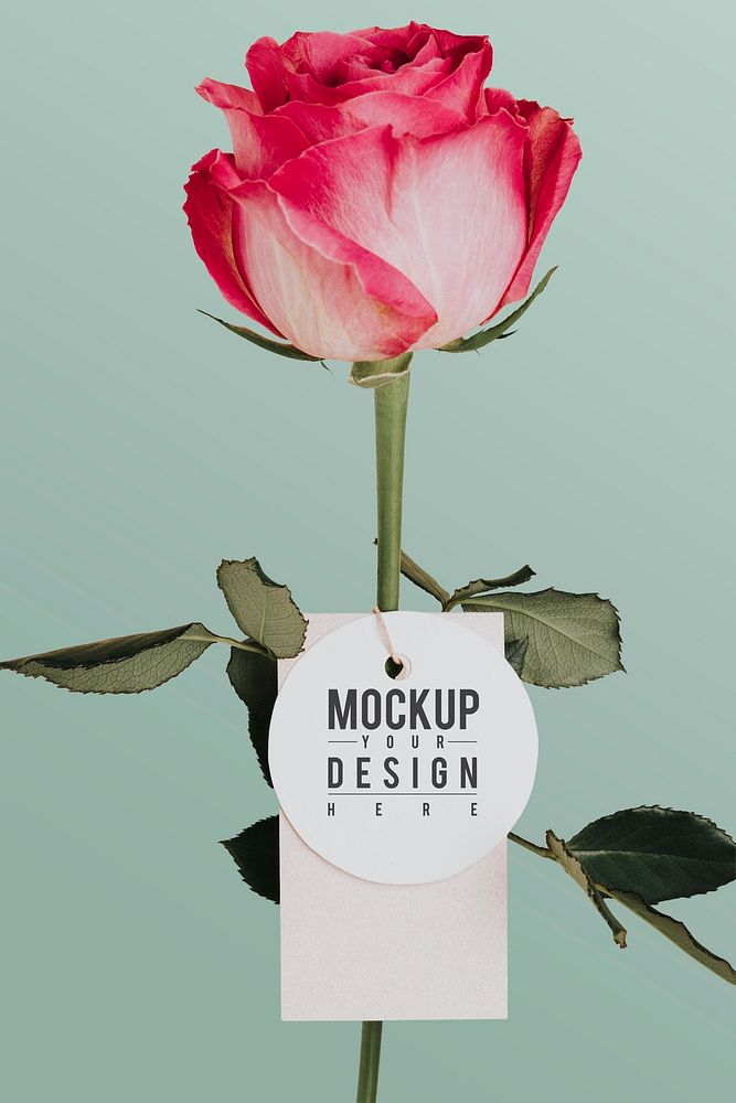 Rose flower with a tag mockup 