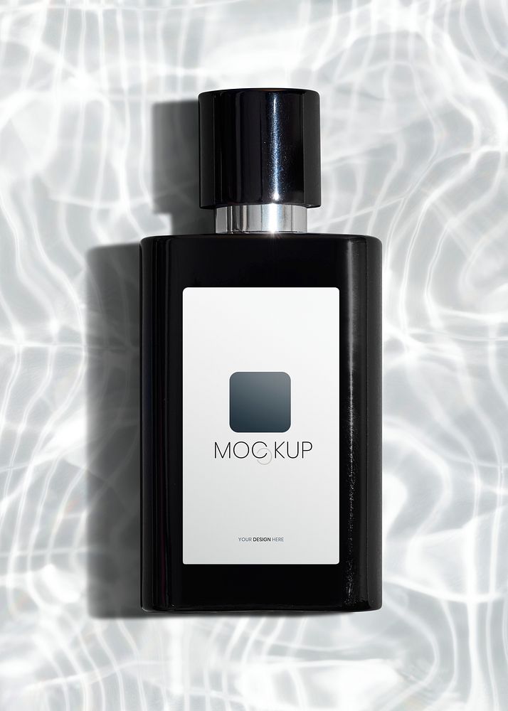 Black perfume glass bottle mockup design