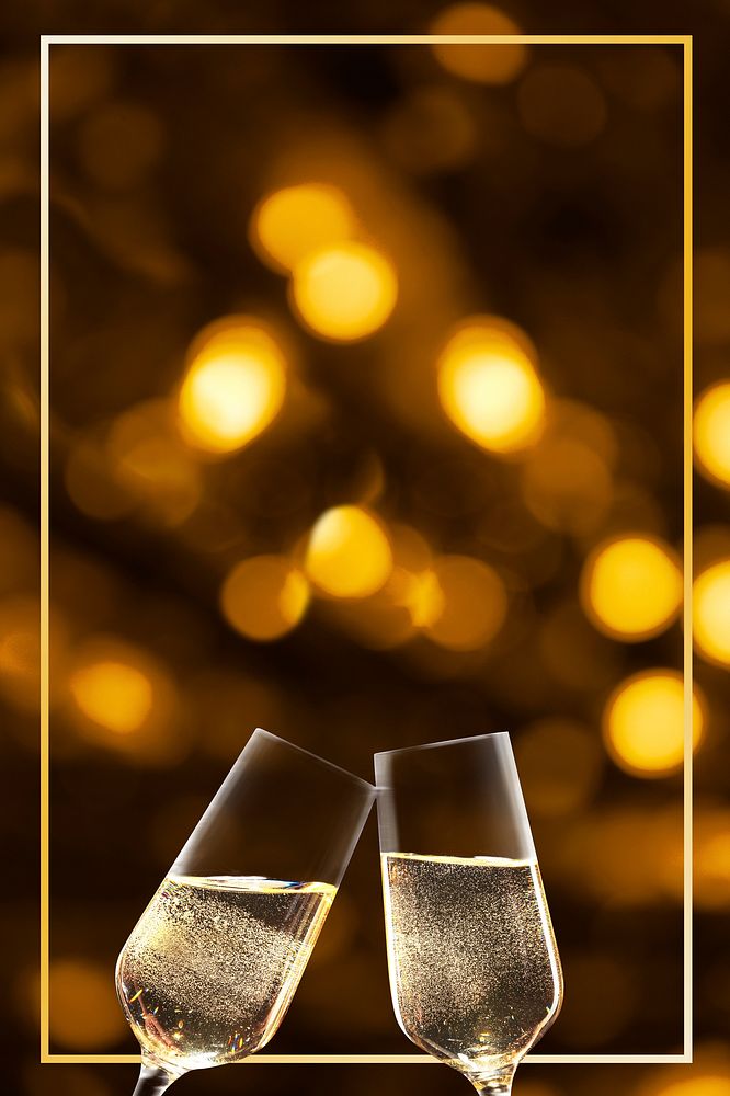 Gold frame with champagne flute psd