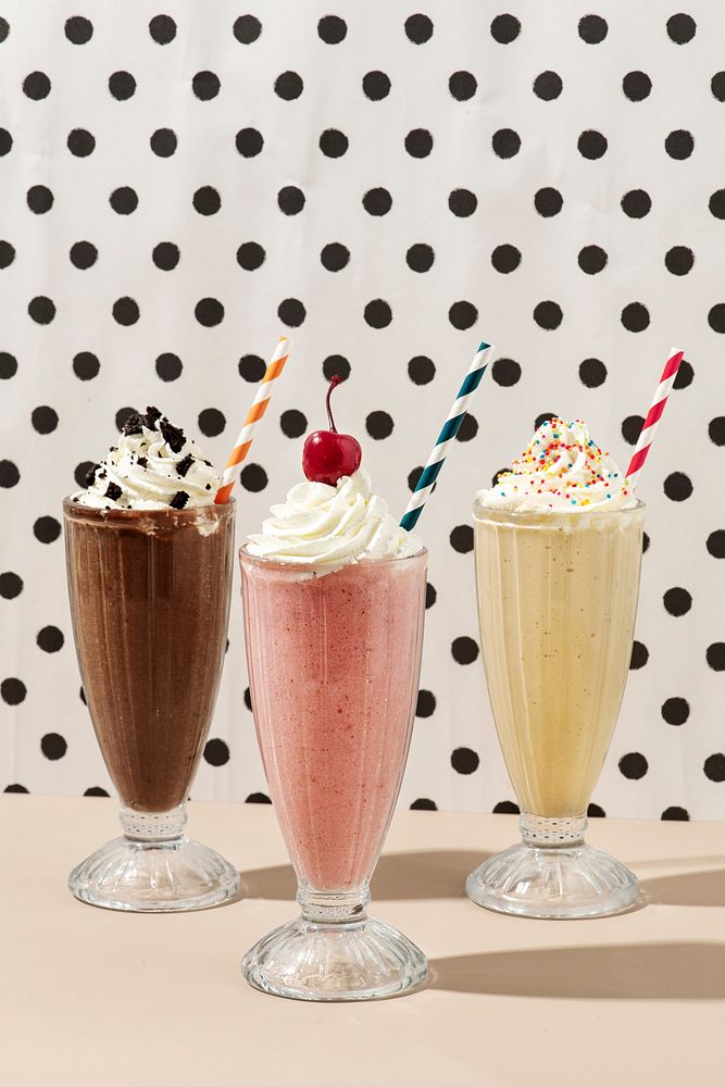 Mixed flavor milkshakes at a cafe