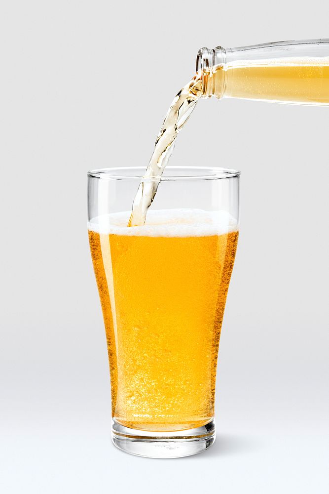 Beer pouring into pint glass mockup from a beer bottle