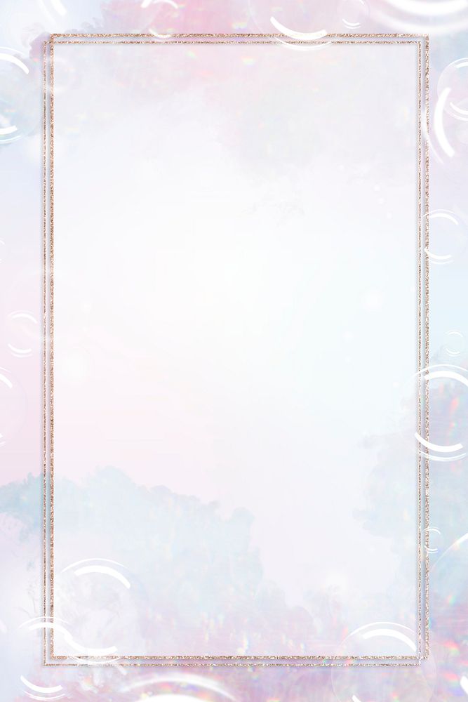 Glittery rectangle frame design element on a pastel soap bubble background