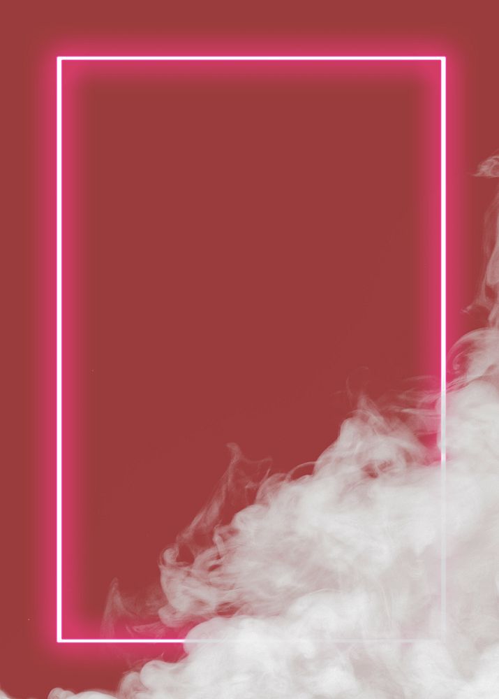 Pink neon frame with white smoke effect design element on a red background