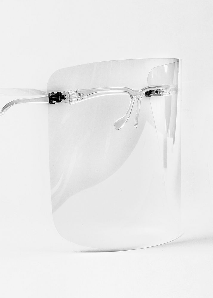 Eyewear with detachable face shield on a white background