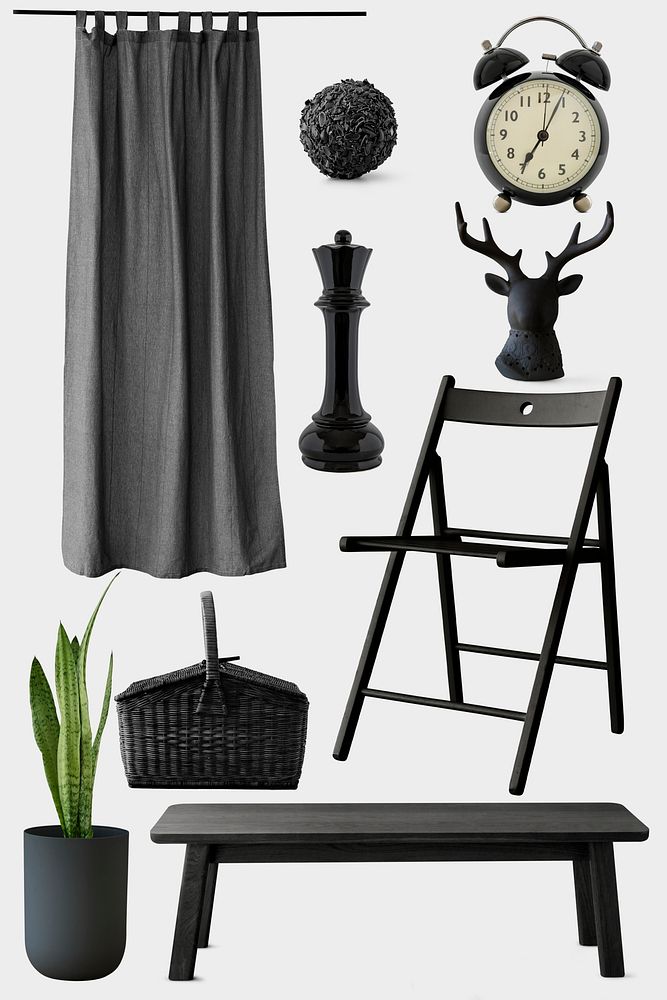 Black home decoration items set design element