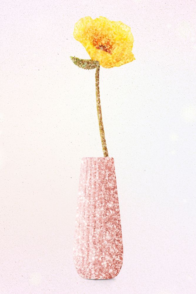Yellow in a pink glittery vase design element