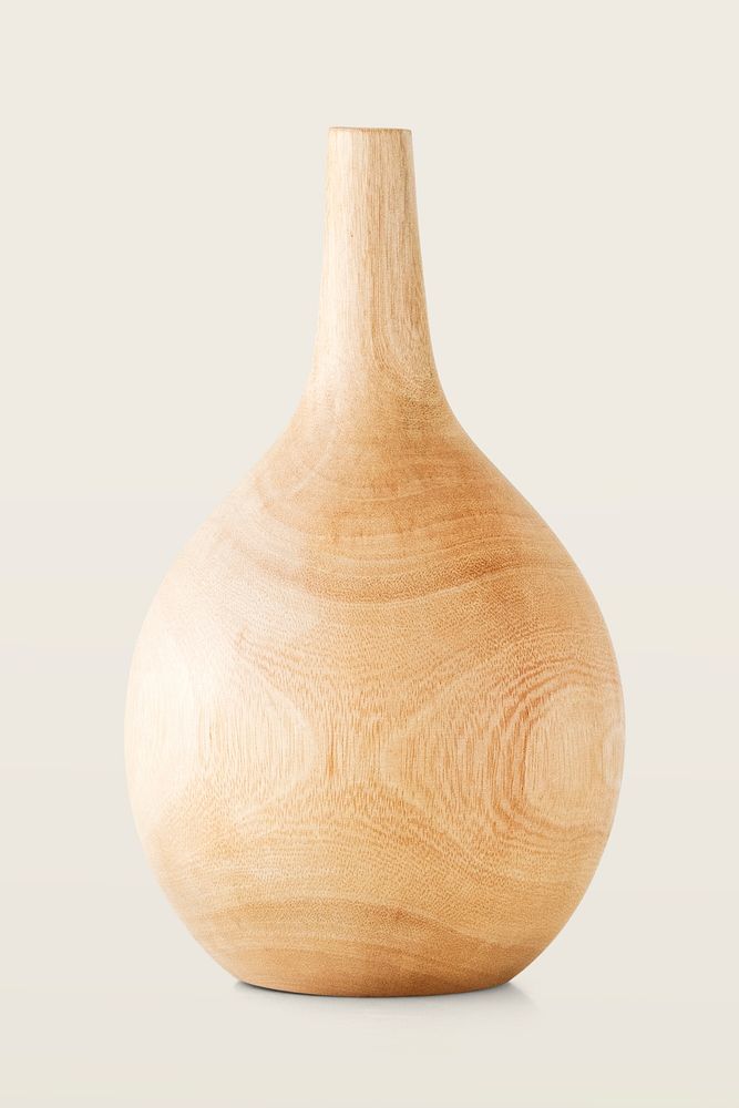 Empty wooden vase on off white background