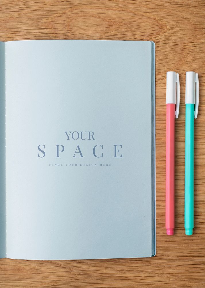 Blank plain blue notebook page with a pen mockup