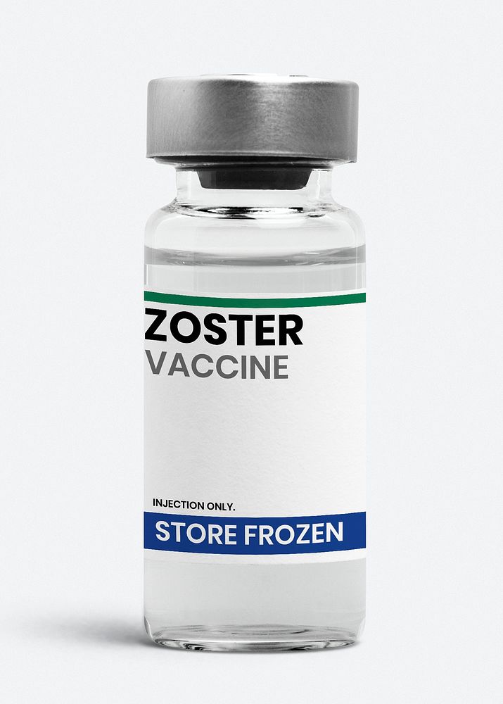 Injection glass bottle label mockup psd for zoster vaccine