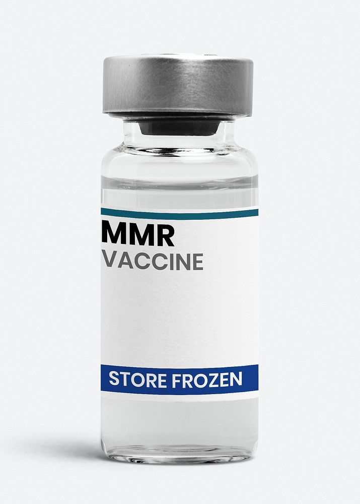 Injection glass bottle label mockup psd of MMR vaccine
