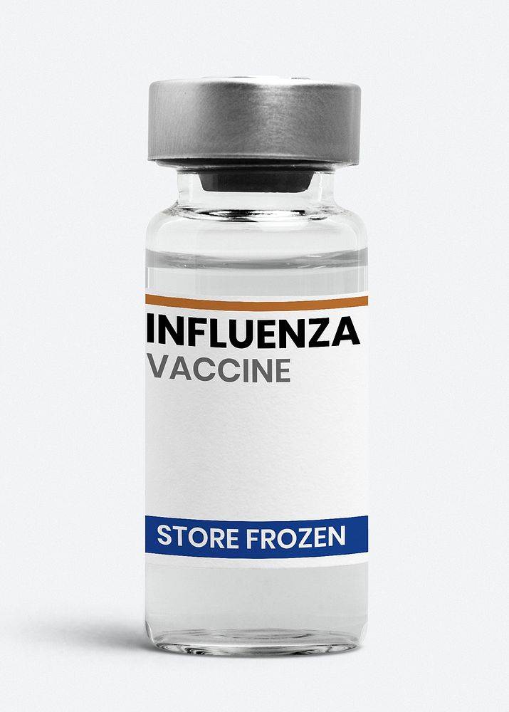 Injection glass bottle label psd mockup of influenza vaccine