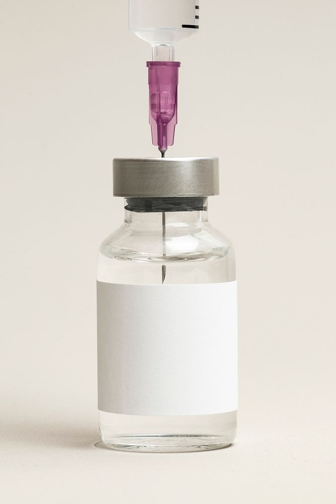 Medicine glass vial label mockup psd for injection
