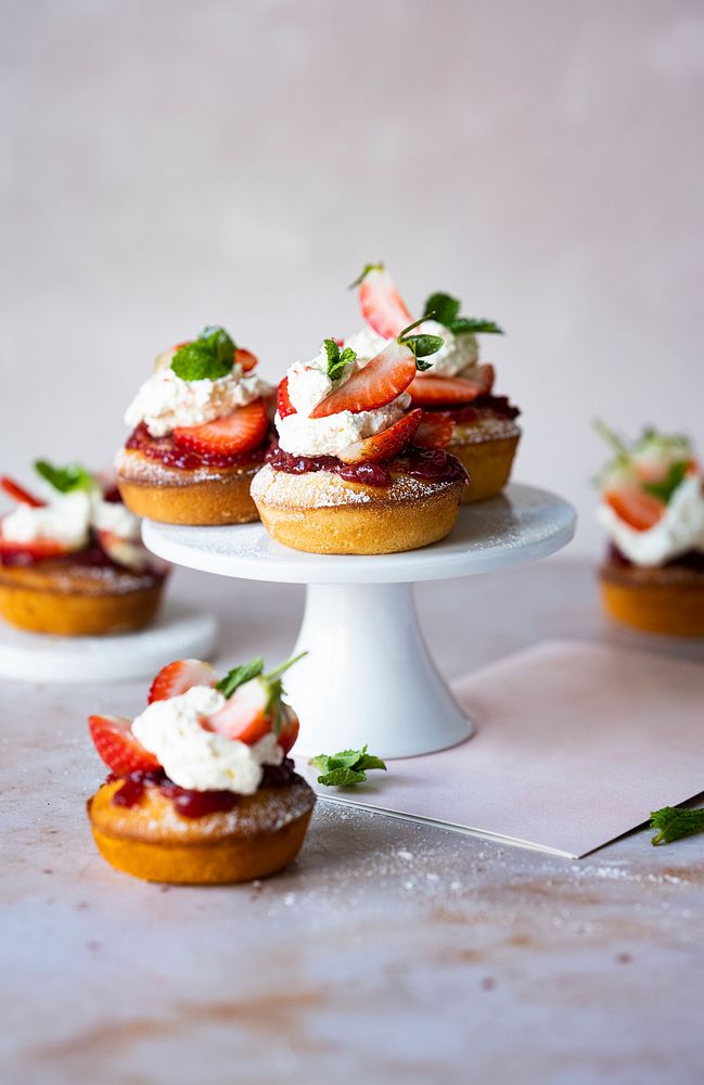 Cute mini strawberry shortcake on a stand