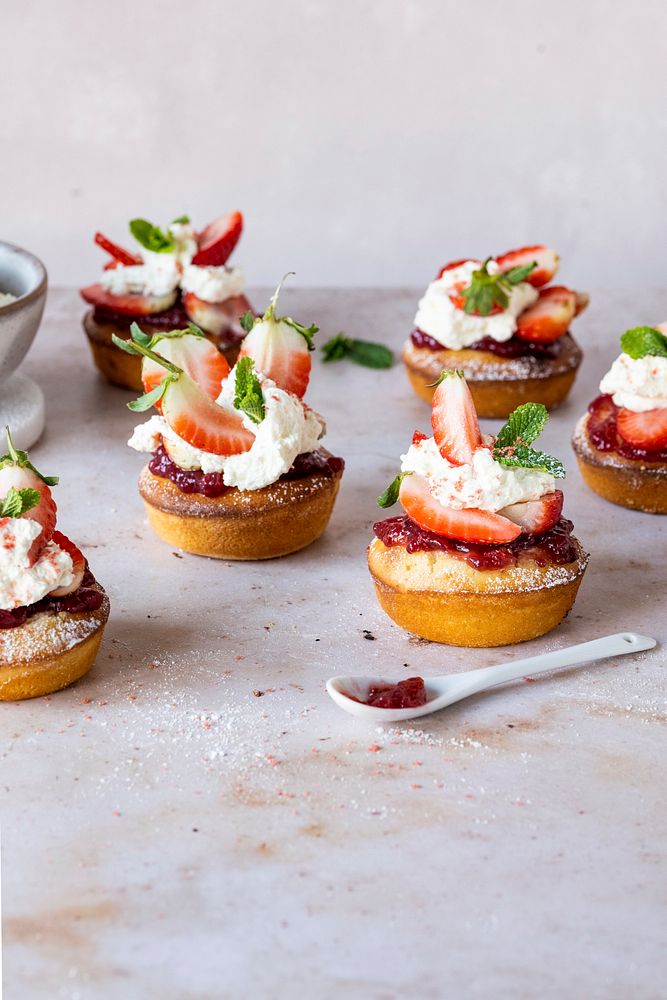 Cute mini strawberry shortcakes on a table
