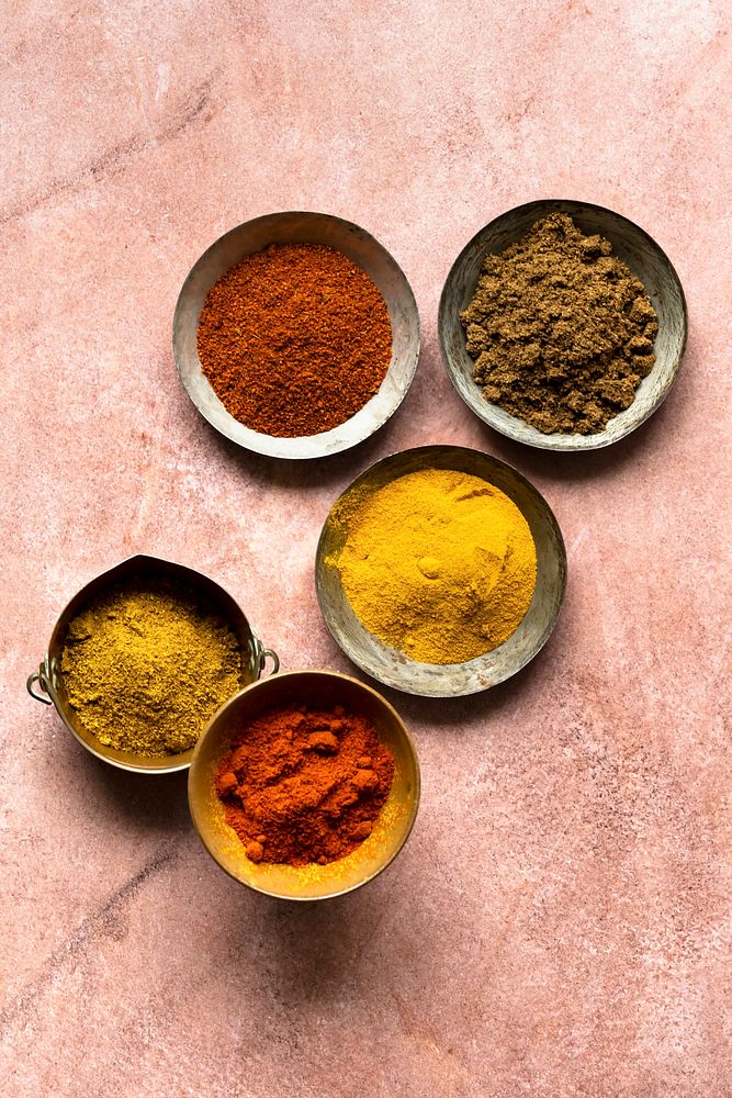 Curry spice ingredients butter chicken food photography flat lay