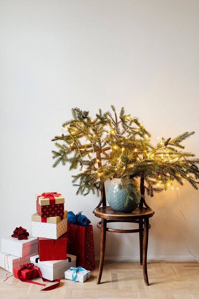 Decorated Christmas bush with shiny lights