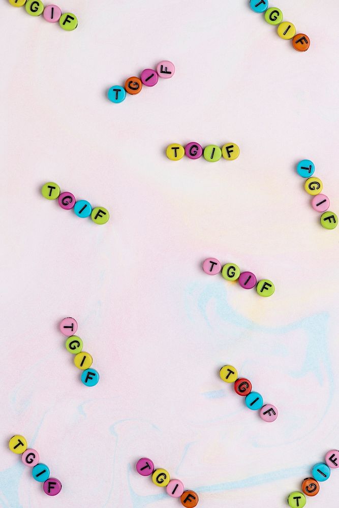 TGIF text alphabet beads watercolor background