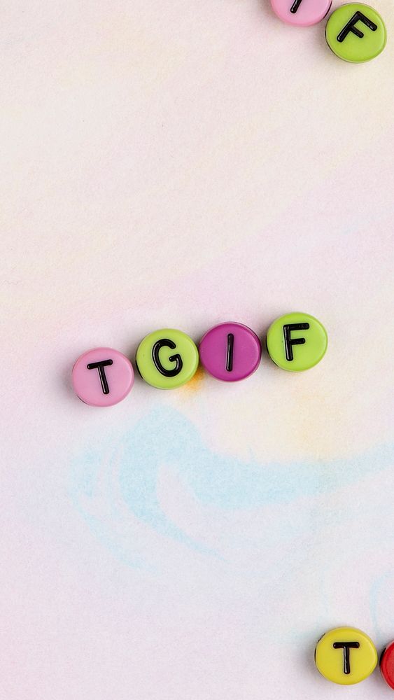 TGIF beads text typography on pastel