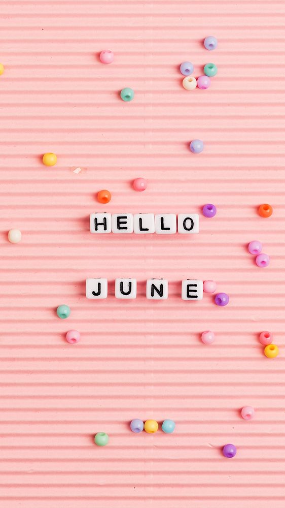 HELLO JUNE beads text typography on pink